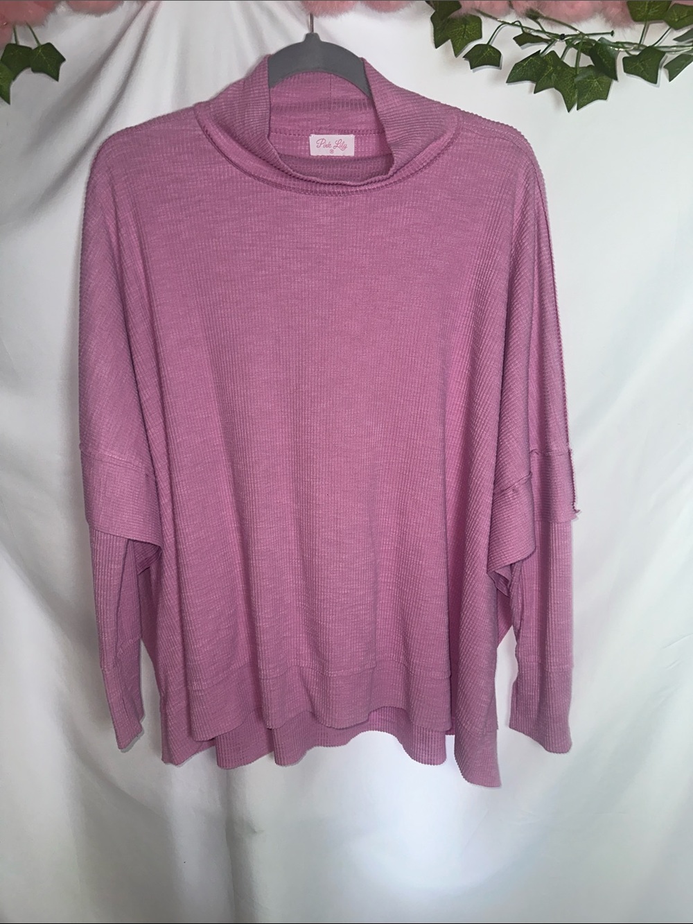 Pink Lily Mauve Pink Ribbed Turtleneck Pullover